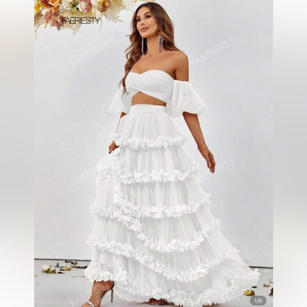 SHEIN White Tiered Maxi Skirt/Top for Weddings